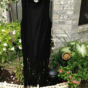 Kori black faux suede fringed laser florals VEST